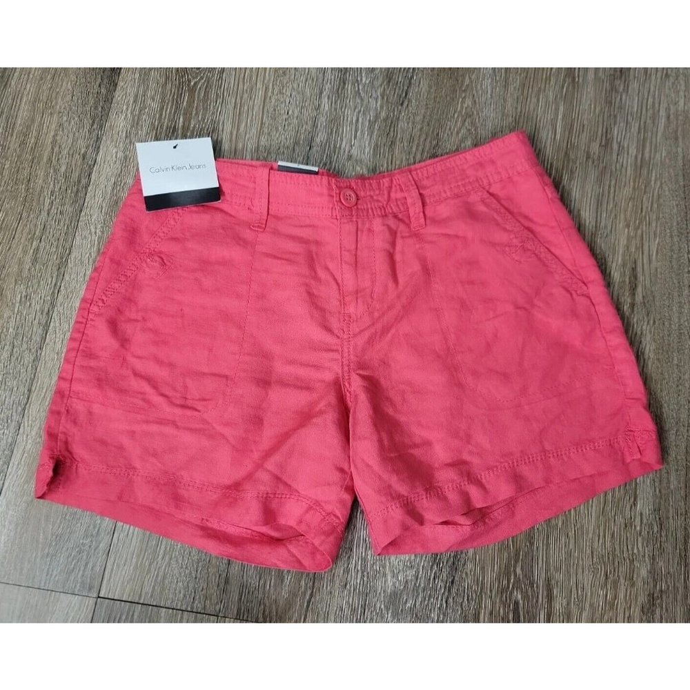 NEW Calvin Klein Jeans Women's 4 Coral Short Linen Blend Flat Front Chino Pocket